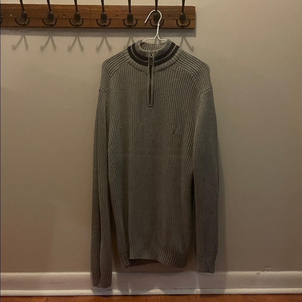 Nautica Men's Gray Classic Quarter Zip-Up Tight Knit Sweater